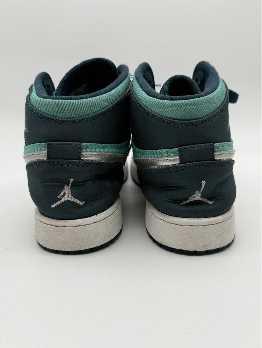 Nike Air Jordan 1 Mid Teal and Black Sneakers, Youth Size 6